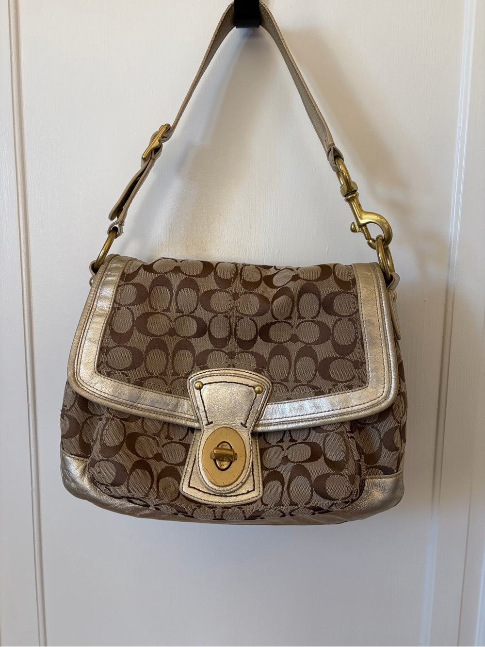 Coach Legacy Ali Turlock Shoulder Bag in Canvas  with Metallic Gold Accents